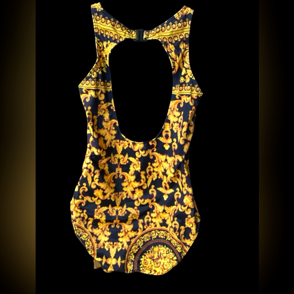 Elegant Black & Gold Rococo Print One Piece Swimsuit (S3) - Picture 4 of 11